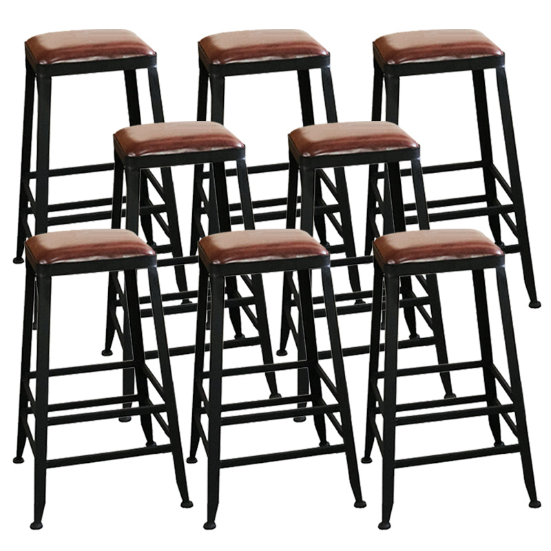 Industrial Faux Leather Dining Stool Low Back Bar Stool with Cushion