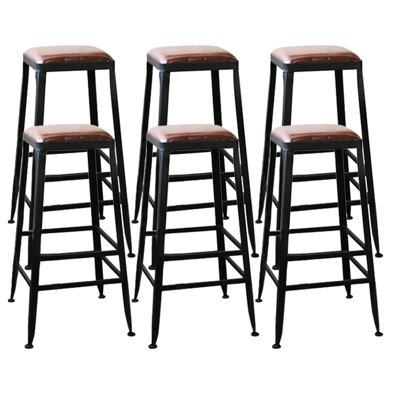 Industrial Faux Leather Dining Stool Low Back Bar Stool with Cushion