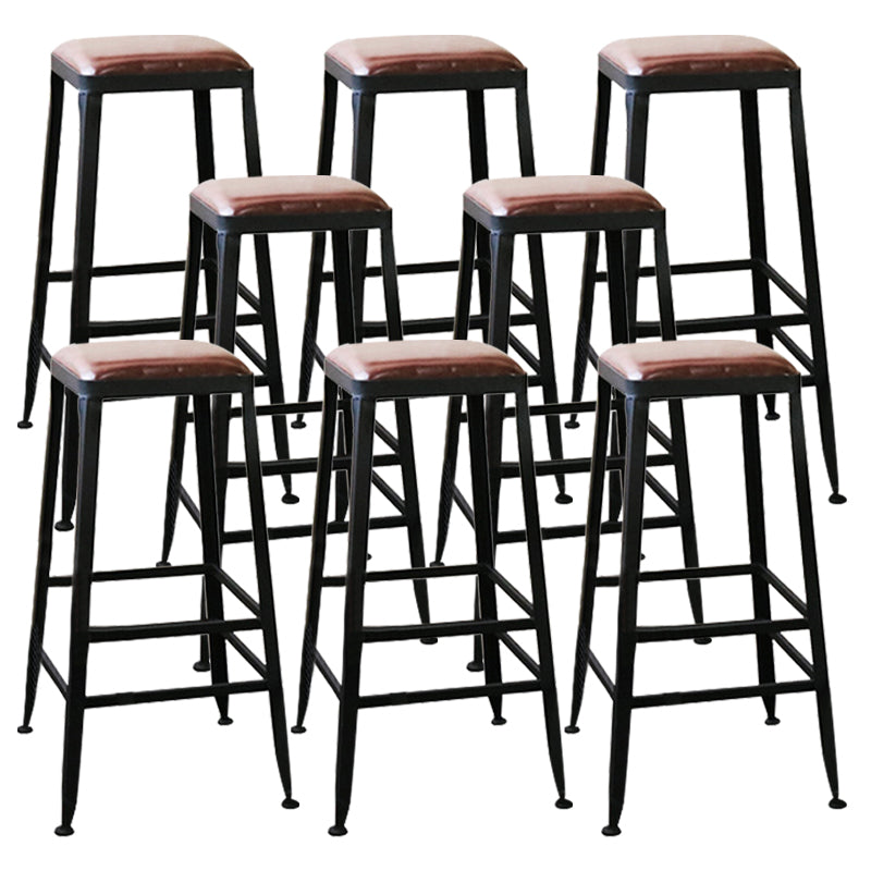 Industrial Faux Leather Dining Stool Low Back Bar Stool with Cushion