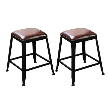Industrial Faux Leather Dining Stool Low Back Bar Stool with Cushion