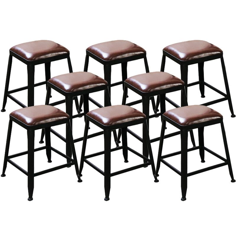 Industrial Faux Leather Dining Stool Low Back Bar Stool with Cushion