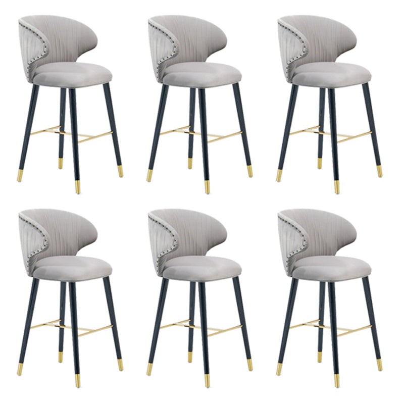 Glam Backrest Bar Stool Upholstered Counter Stool for Bristol with Wooden Legs Grey 6 Piece Set Clearhalo 'Bar Furniture' 'Bar Stools' 'bar_stools' 'furn' 'furn_bar_stools' 'Furniture' 'Kitchen & Dining Furniture' 6794533