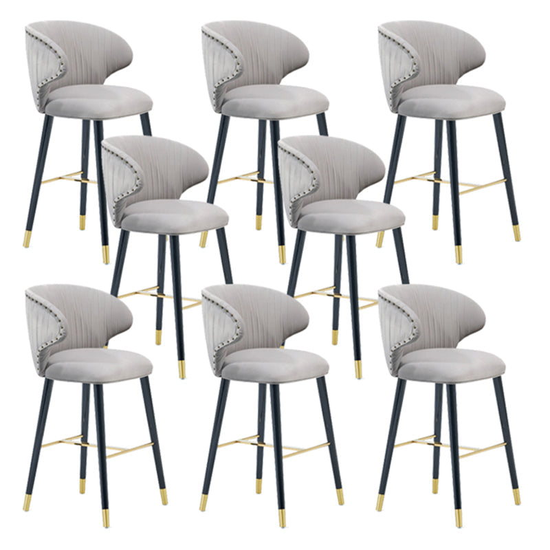 Glam Backrest Bar Stool Upholstered Counter Stool for Bristol with Wooden Legs Grey 8 Piece Set Clearhalo 'Bar Furniture' 'Bar Stools' 'bar_stools' 'furn' 'furn_bar_stools' 'Furniture' 'Kitchen & Dining Furniture' 6794534