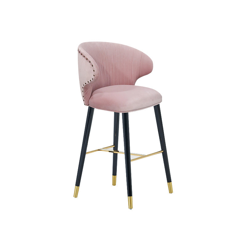 Glam Backrest Bar Stool Upholstered Counter Stool for Bristol with Wooden Legs Pink 1 Piece Clearhalo 'Bar Furniture' 'Bar Stools' 'bar_stools' 'furn' 'furn_bar_stools' 'Furniture' 'Kitchen & Dining Furniture' 6794535