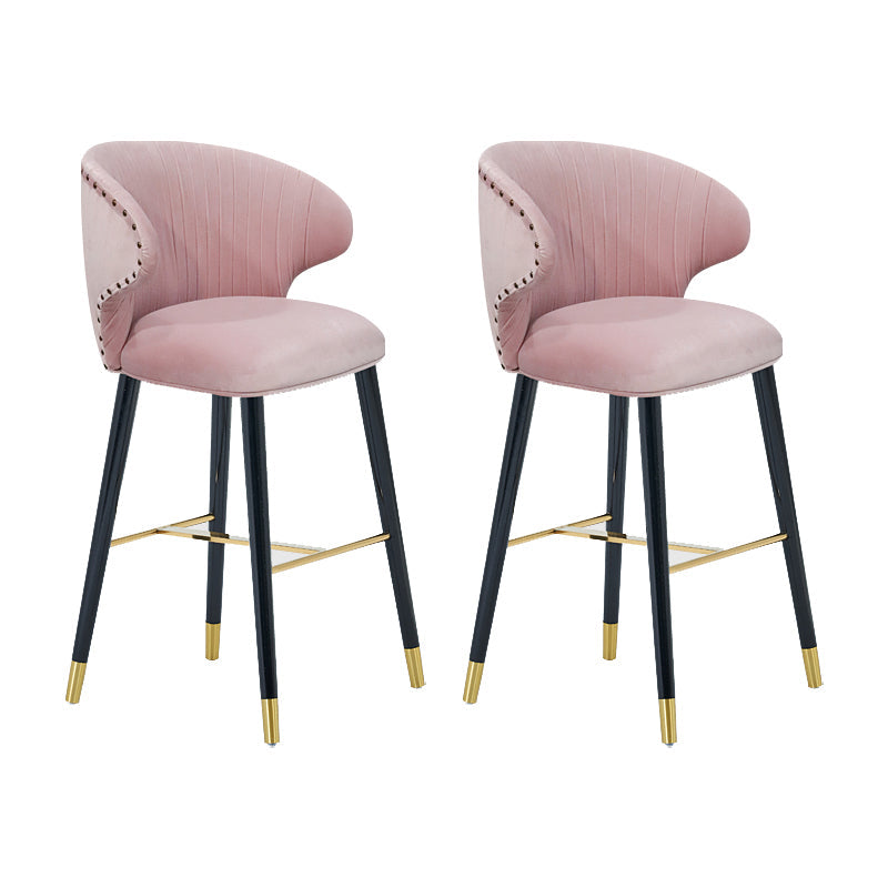 Glam Backrest Bar Stool Upholstered Counter Stool for Bristol with Wooden Legs Pink 2 Piece Set Clearhalo 'Bar Furniture' 'Bar Stools' 'bar_stools' 'furn' 'furn_bar_stools' 'Furniture' 'Kitchen & Dining Furniture' 6794536