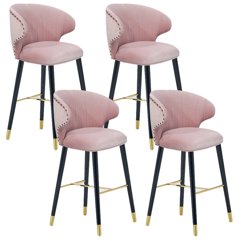 Glam Backrest Bar Stool Upholstered Counter Stool for Bristol with Wooden Legs Pink 4 Piece Set Clearhalo 'Bar Furniture' 'Bar Stools' 'bar_stools' 'furn' 'furn_bar_stools' 'Furniture' 'Kitchen & Dining Furniture' 6794537