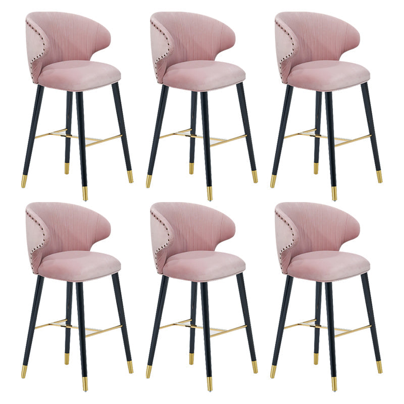 Glam Backrest Bar Stool Upholstered Counter Stool for Bristol with Wooden Legs Pink 6 Piece Set Clearhalo 'Bar Furniture' 'Bar Stools' 'bar_stools' 'furn' 'furn_bar_stools' 'Furniture' 'Kitchen & Dining Furniture' 6794538