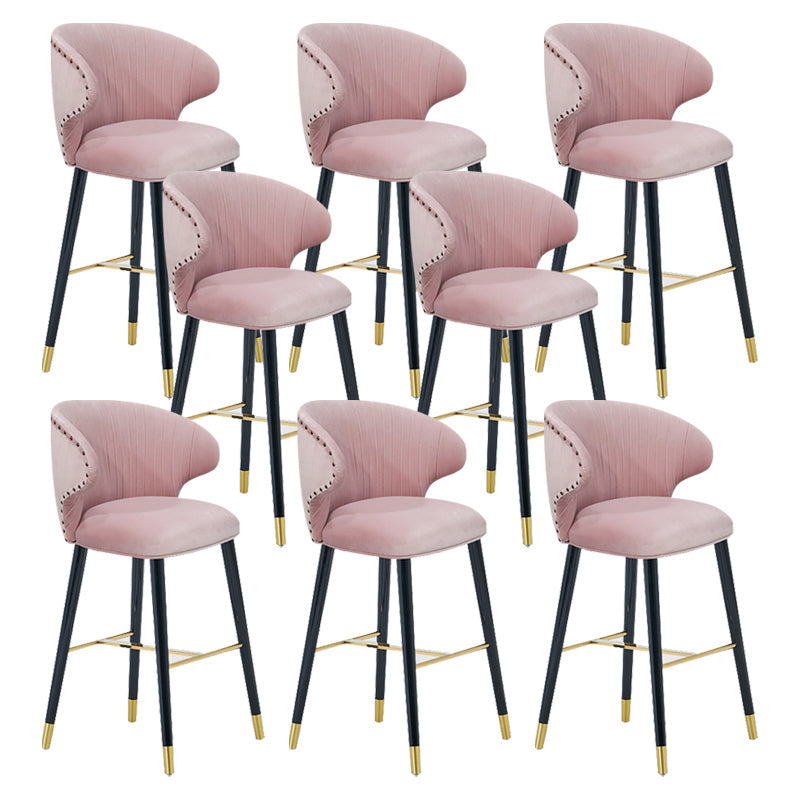 Glam Backrest Bar Stool Upholstered Counter Stool for Bristol with Wooden Legs Pink 8 Piece Set Clearhalo 'Bar Furniture' 'Bar Stools' 'bar_stools' 'furn' 'furn_bar_stools' 'Furniture' 'Kitchen & Dining Furniture' 6794539