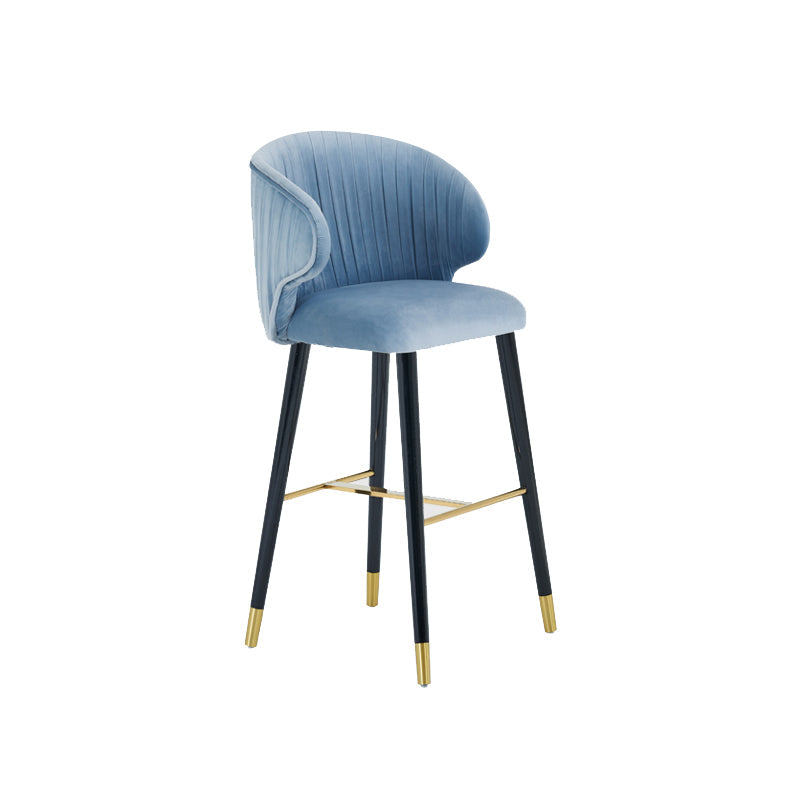 Glam Backrest Bar Stool Upholstered Counter Stool for Bristol with Wooden Legs Blue 1 Piece Clearhalo 'Bar Furniture' 'Bar Stools' 'bar_stools' 'furn' 'furn_bar_stools' 'Furniture' 'Kitchen & Dining Furniture' 6794540