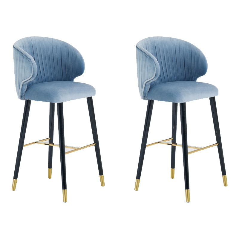Glam Backrest Bar Stool Upholstered Counter Stool for Bristol with Wooden Legs Blue 2 Piece Set Clearhalo 'Bar Furniture' 'Bar Stools' 'bar_stools' 'furn' 'furn_bar_stools' 'Furniture' 'Kitchen & Dining Furniture' 6794541