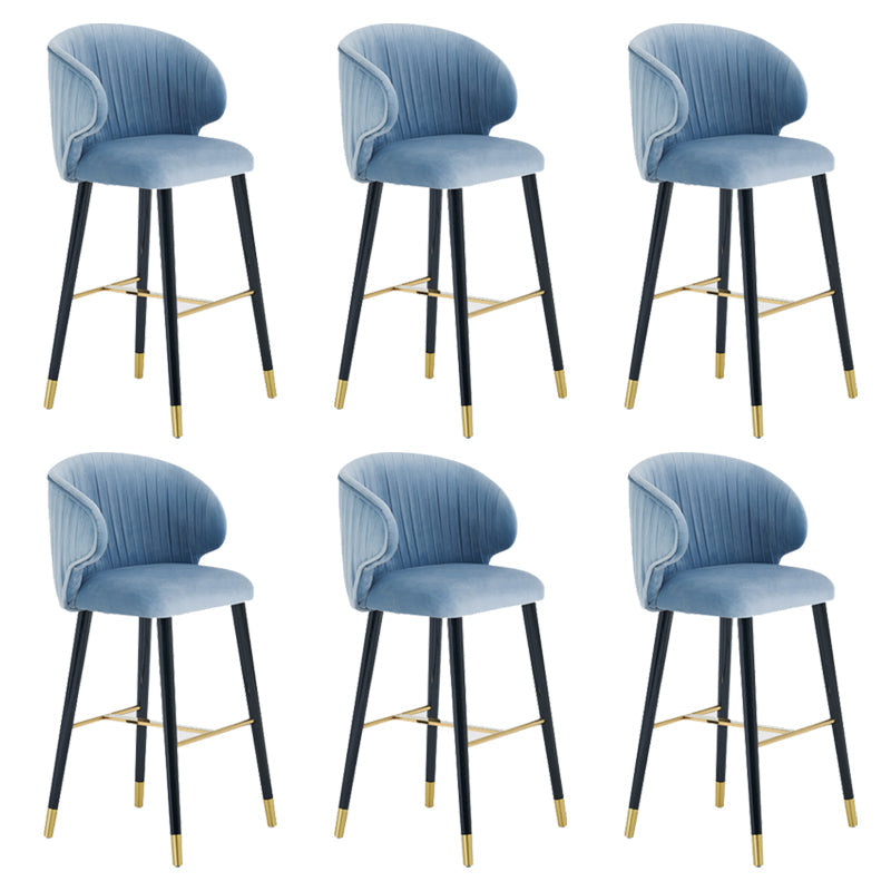 Glam Backrest Bar Stool Upholstered Counter Stool for Bristol with Wooden Legs Blue 6 Piece Set Clearhalo 'Bar Furniture' 'Bar Stools' 'bar_stools' 'furn' 'furn_bar_stools' 'Furniture' 'Kitchen & Dining Furniture' 6794543