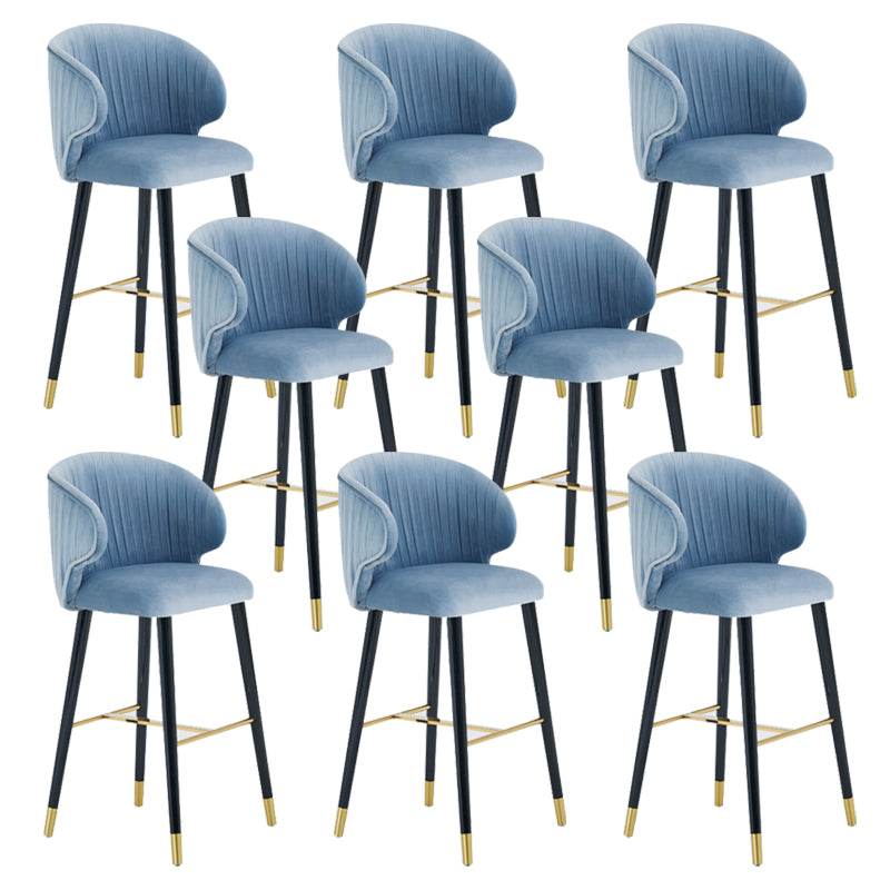 Glam Backrest Bar Stool Upholstered Counter Stool for Bristol with Wooden Legs Blue 8 Piece Set Clearhalo 'Bar Furniture' 'Bar Stools' 'bar_stools' 'furn' 'furn_bar_stools' 'Furniture' 'Kitchen & Dining Furniture' 6794544