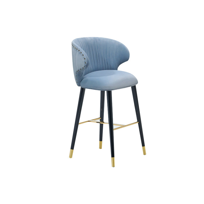 Glam Backrest Bar Stool Upholstered Counter Stool for Bristol with Wooden Legs Sky Blue 1 Piece Clearhalo 'Bar Furniture' 'Bar Stools' 'bar_stools' 'furn' 'furn_bar_stools' 'Furniture' 'Kitchen & Dining Furniture' 6794545