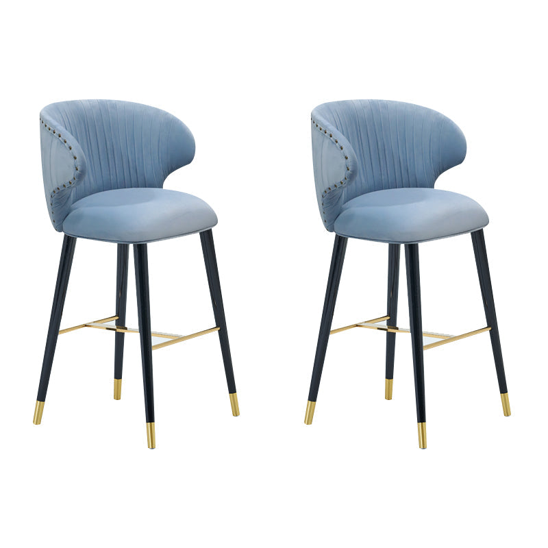 Glam Backrest Bar Stool Upholstered Counter Stool for Bristol with Wooden Legs Sky Blue 2 Piece Set Clearhalo 'Bar Furniture' 'Bar Stools' 'bar_stools' 'furn' 'furn_bar_stools' 'Furniture' 'Kitchen & Dining Furniture' 6794546