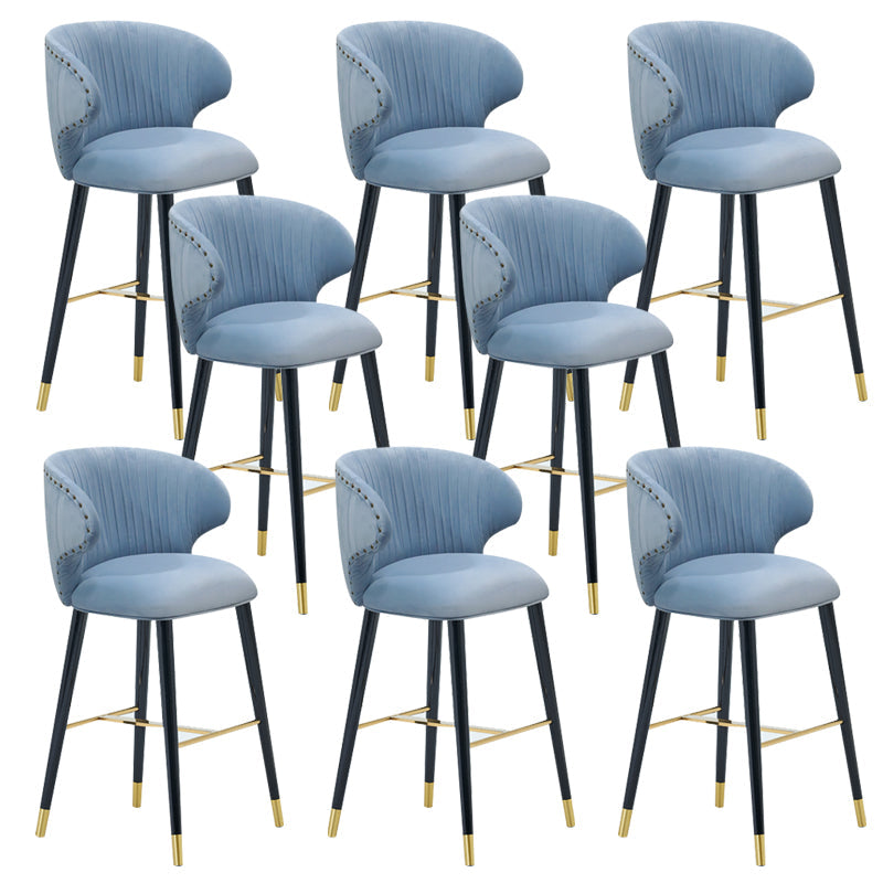 Glam Backrest Bar Stool Upholstered Counter Stool for Bristol with Wooden Legs Sky Blue 8 Piece Set Clearhalo 'Bar Furniture' 'Bar Stools' 'bar_stools' 'furn' 'furn_bar_stools' 'Furniture' 'Kitchen & Dining Furniture' 6794549