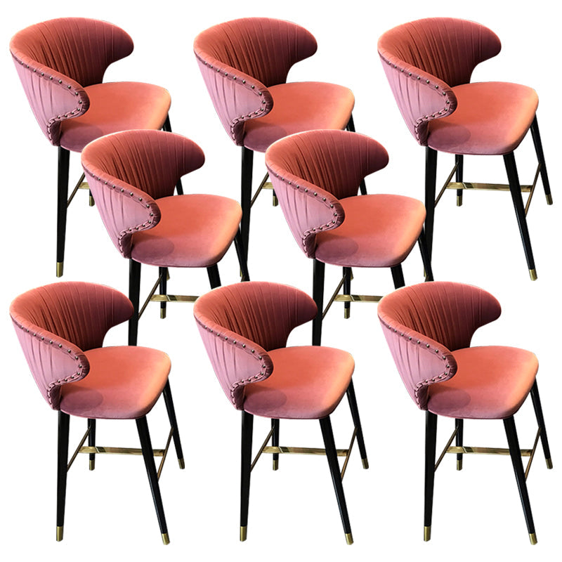 Glam Backrest Bar Stool Upholstered Counter Stool for Bristol with Wooden Legs Rose Red 8 Piece Set Clearhalo 'Bar Furniture' 'Bar Stools' 'bar_stools' 'furn' 'furn_bar_stools' 'Furniture' 'Kitchen & Dining Furniture' 6794554