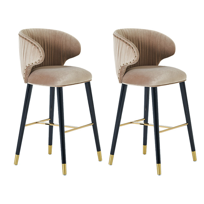 Glam Backrest Bar Stool Upholstered Counter Stool for Bristol with Wooden Legs Khaki 2 Piece Set Clearhalo 'Bar Furniture' 'Bar Stools' 'bar_stools' 'furn' 'furn_bar_stools' 'Furniture' 'Kitchen & Dining Furniture' 6794556