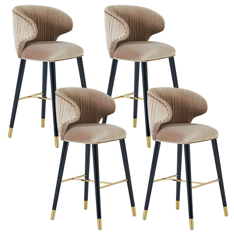 Glam Backrest Bar Stool Upholstered Counter Stool for Bristol with Wooden Legs Khaki 4 Piece Set Clearhalo 'Bar Furniture' 'Bar Stools' 'bar_stools' 'furn' 'furn_bar_stools' 'Furniture' 'Kitchen & Dining Furniture' 6794557