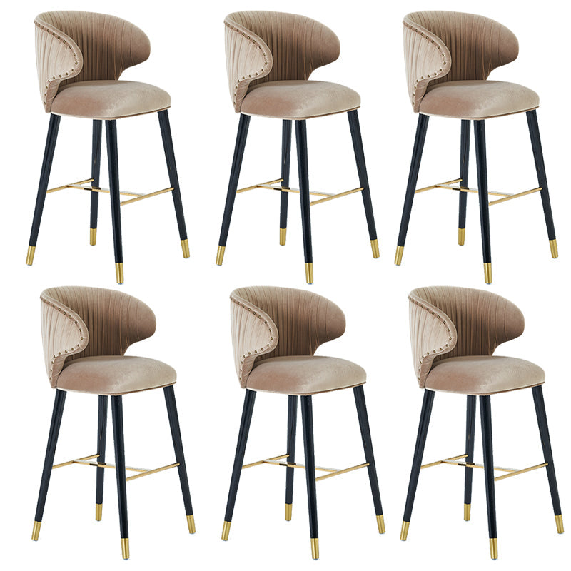Glam Backrest Bar Stool Upholstered Counter Stool for Bristol with Wooden Legs Khaki 6 Piece Set Clearhalo 'Bar Furniture' 'Bar Stools' 'bar_stools' 'furn' 'furn_bar_stools' 'Furniture' 'Kitchen & Dining Furniture' 6794558
