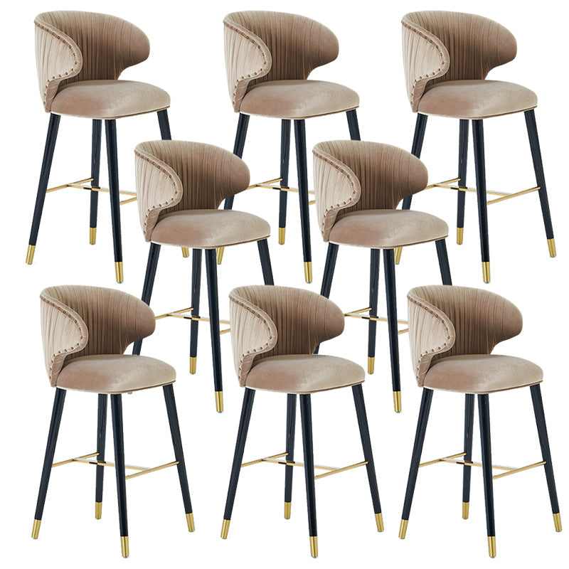 Glam Backrest Bar Stool Upholstered Counter Stool for Bristol with Wooden Legs Khaki 8 Piece Set Clearhalo 'Bar Furniture' 'Bar Stools' 'bar_stools' 'furn' 'furn_bar_stools' 'Furniture' 'Kitchen & Dining Furniture' 6794559