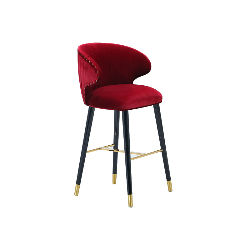 Glam Backrest Bar Stool Upholstered Counter Stool for Bristol with Wooden Legs Burgundy 1 Piece Clearhalo 'Bar Furniture' 'Bar Stools' 'bar_stools' 'furn' 'furn_bar_stools' 'Furniture' 'Kitchen & Dining Furniture' 6794560