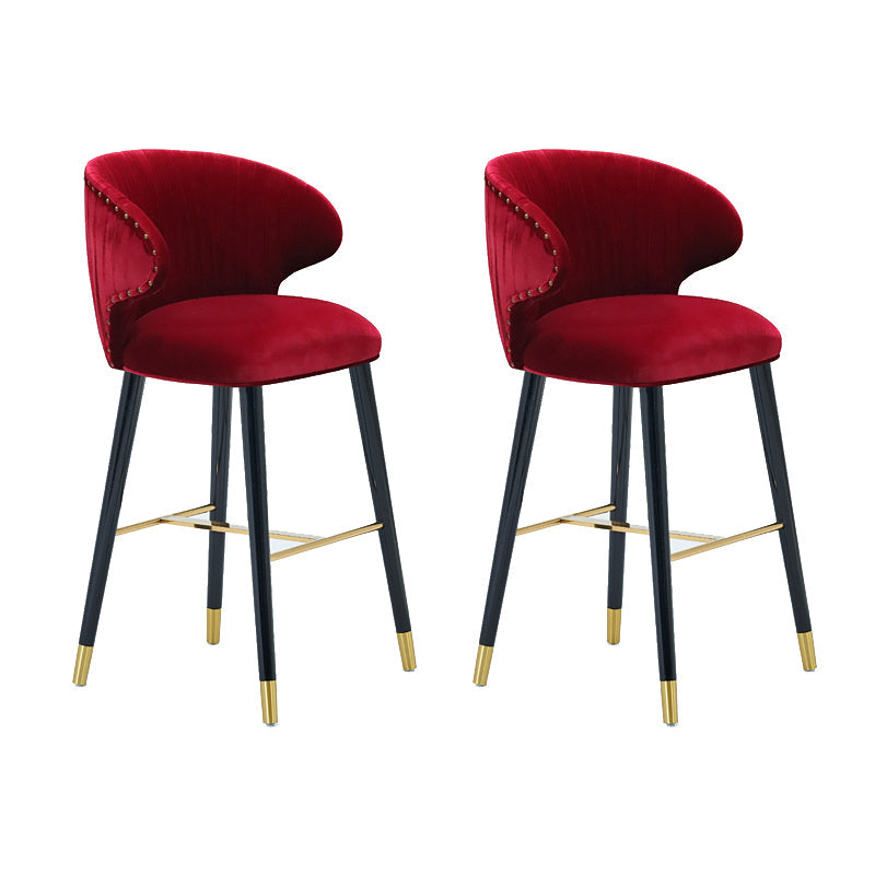 Glam Backrest Bar Stool Upholstered Counter Stool for Bristol with Wooden Legs Burgundy 2 Piece Set Clearhalo 'Bar Furniture' 'Bar Stools' 'bar_stools' 'furn' 'furn_bar_stools' 'Furniture' 'Kitchen & Dining Furniture' 6794561