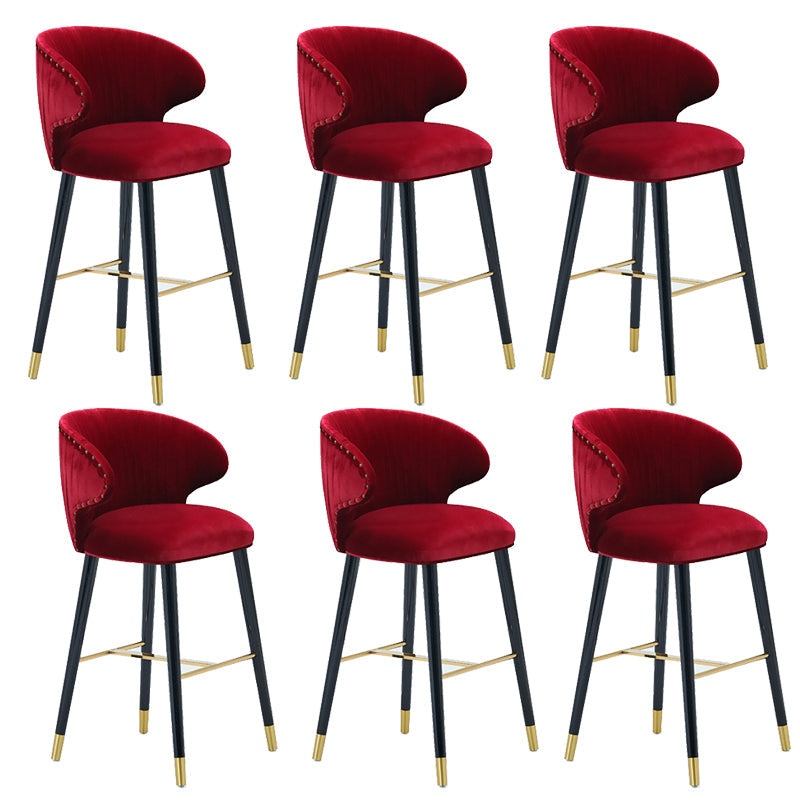 Glam Backrest Bar Stool Upholstered Counter Stool for Bristol with Wooden Legs Burgundy 6 Piece Set Clearhalo 'Bar Furniture' 'Bar Stools' 'bar_stools' 'furn' 'furn_bar_stools' 'Furniture' 'Kitchen & Dining Furniture' 6794563