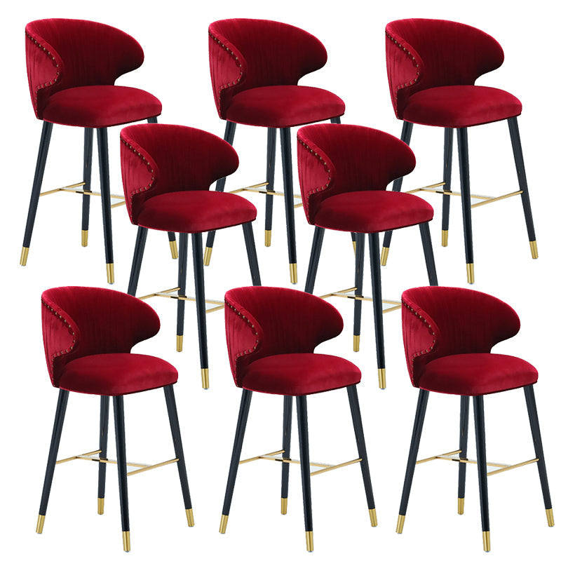 Glam Backrest Bar Stool Upholstered Counter Stool for Bristol with Wooden Legs Burgundy 8 Piece Set Clearhalo 'Bar Furniture' 'Bar Stools' 'bar_stools' 'furn' 'furn_bar_stools' 'Furniture' 'Kitchen & Dining Furniture' 6794564