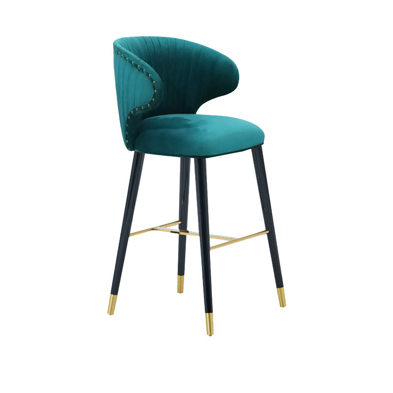 Glam Backrest Bar Stool Upholstered Counter Stool for Bristol with Wooden Legs Peacock Blue 1 Piece Clearhalo 'Bar Furniture' 'Bar Stools' 'bar_stools' 'furn' 'furn_bar_stools' 'Furniture' 'Kitchen & Dining Furniture' 6794565