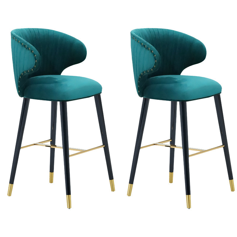 Glam Backrest Bar Stool Upholstered Counter Stool for Bristol with Wooden Legs Peacock Blue 2 Piece Set Clearhalo 'Bar Furniture' 'Bar Stools' 'bar_stools' 'furn' 'furn_bar_stools' 'Furniture' 'Kitchen & Dining Furniture' 6794566