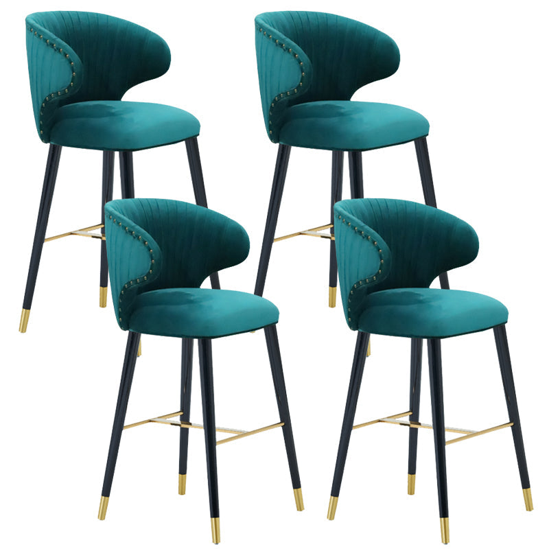 Glam Backrest Bar Stool Upholstered Counter Stool for Bristol with Wooden Legs Peacock Blue 4 Piece Set Clearhalo 'Bar Furniture' 'Bar Stools' 'bar_stools' 'furn' 'furn_bar_stools' 'Furniture' 'Kitchen & Dining Furniture' 6794567