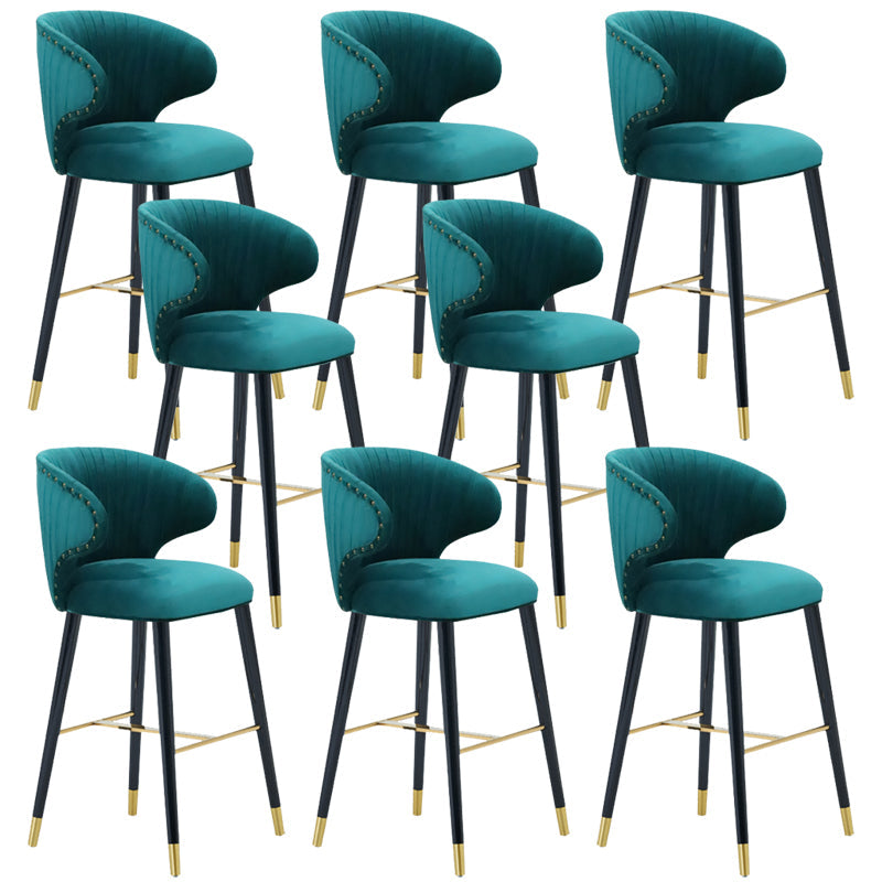 Glam Backrest Bar Stool Upholstered Counter Stool for Bristol with Wooden Legs Peacock Blue 8 Piece Set Clearhalo 'Bar Furniture' 'Bar Stools' 'bar_stools' 'furn' 'furn_bar_stools' 'Furniture' 'Kitchen & Dining Furniture' 6794569