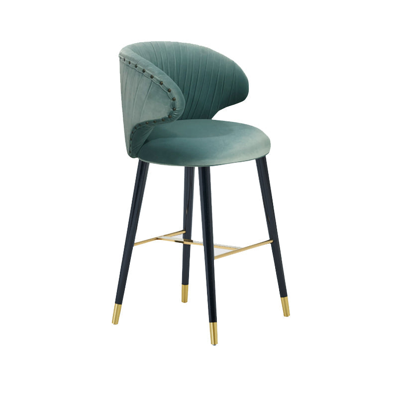 Glam Backrest Bar Stool Upholstered Counter Stool for Bristol with Wooden Legs Gray-Blue 1 Piece Clearhalo 'Bar Furniture' 'Bar Stools' 'bar_stools' 'furn' 'furn_bar_stools' 'Furniture' 'Kitchen & Dining Furniture' 6794570