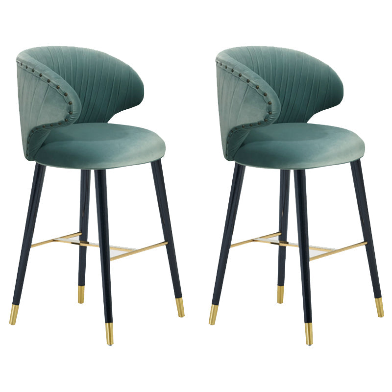 Glam Backrest Bar Stool Upholstered Counter Stool for Bristol with Wooden Legs Gray-Blue 2 Piece Set Clearhalo 'Bar Furniture' 'Bar Stools' 'bar_stools' 'furn' 'furn_bar_stools' 'Furniture' 'Kitchen & Dining Furniture' 6794571