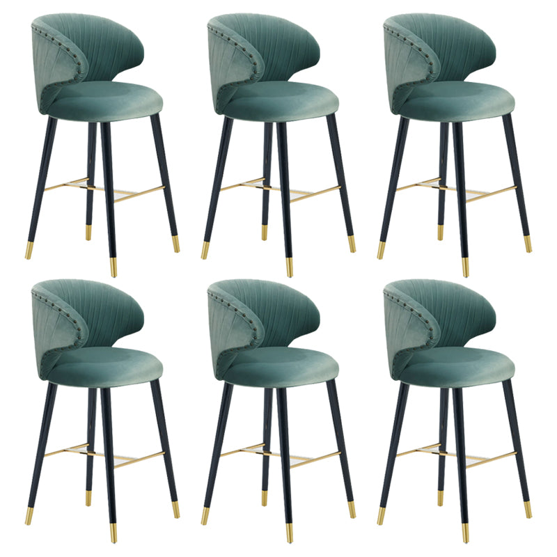 Glam Backrest Bar Stool Upholstered Counter Stool for Bristol with Wooden Legs Gray-Blue 6 Piece Set Clearhalo 'Bar Furniture' 'Bar Stools' 'bar_stools' 'furn' 'furn_bar_stools' 'Furniture' 'Kitchen & Dining Furniture' 6794573