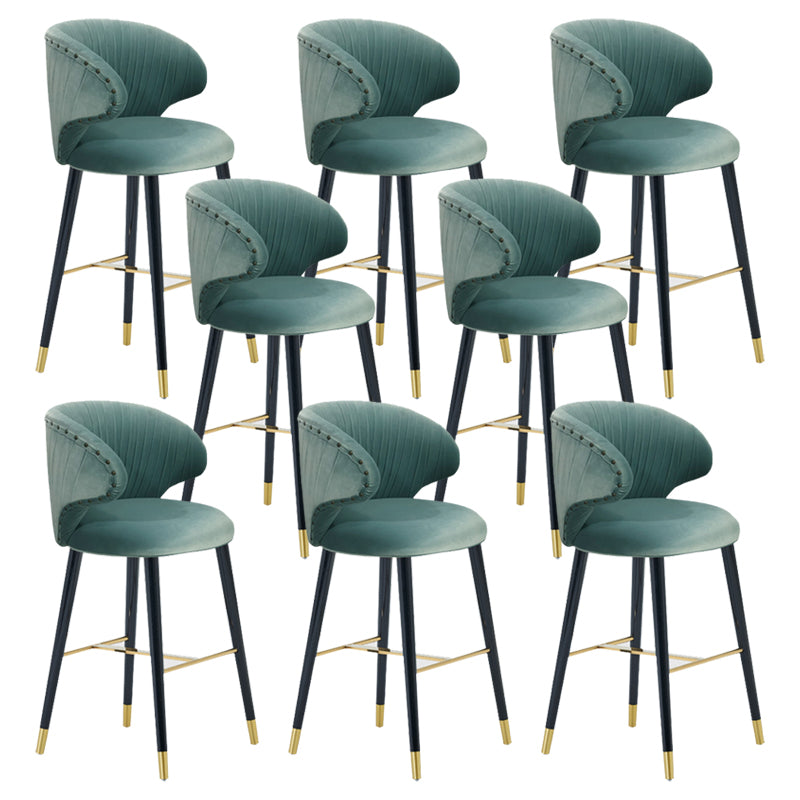 Glam Backrest Bar Stool Upholstered Counter Stool for Bristol with Wooden Legs Gray-Blue 8 Piece Set Clearhalo 'Bar Furniture' 'Bar Stools' 'bar_stools' 'furn' 'furn_bar_stools' 'Furniture' 'Kitchen & Dining Furniture' 6794574