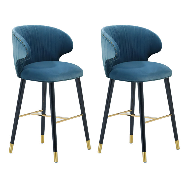 Glam Backrest Bar Stool Upholstered Counter Stool for Bristol with Wooden Legs Dark Blue 2 Piece Set Clearhalo 'Bar Furniture' 'Bar Stools' 'bar_stools' 'furn' 'furn_bar_stools' 'Furniture' 'Kitchen & Dining Furniture' 6794576