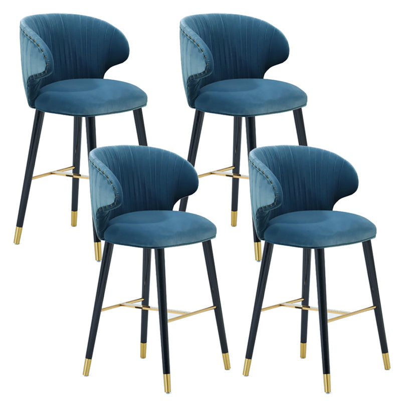 Glam Backrest Bar Stool Upholstered Counter Stool for Bristol with Wooden Legs Dark Blue 4 Piece Set Clearhalo 'Bar Furniture' 'Bar Stools' 'bar_stools' 'furn' 'furn_bar_stools' 'Furniture' 'Kitchen & Dining Furniture' 6794577