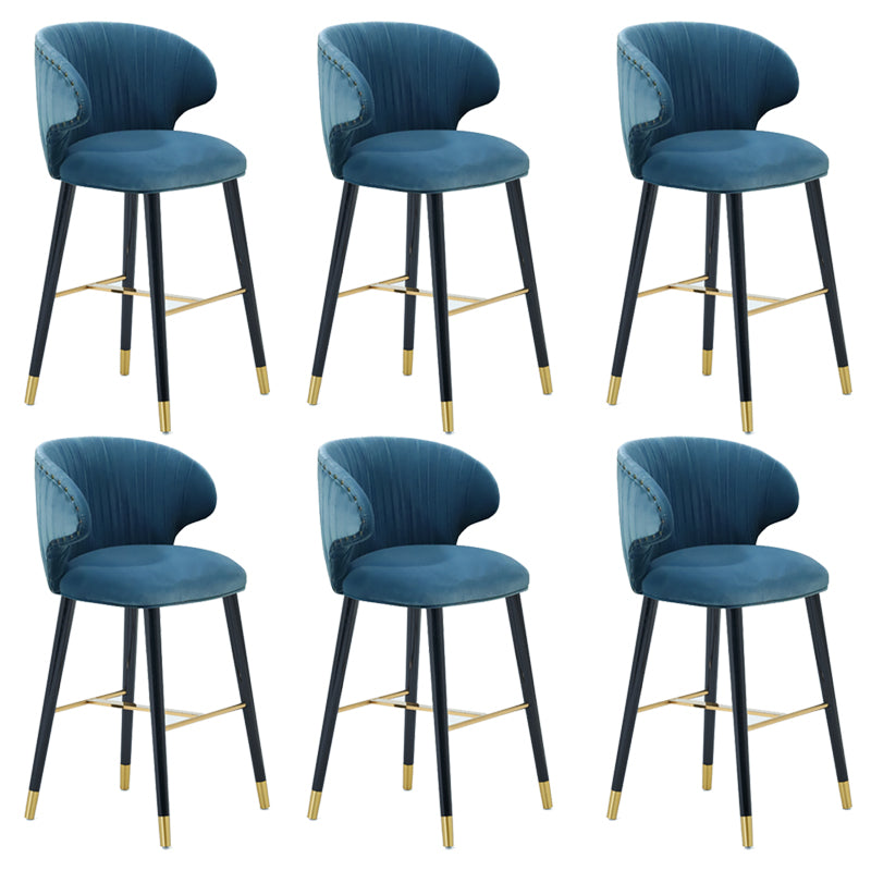Glam Backrest Bar Stool Upholstered Counter Stool for Bristol with Wooden Legs Dark Blue 6 Piece Set Clearhalo 'Bar Furniture' 'Bar Stools' 'bar_stools' 'furn' 'furn_bar_stools' 'Furniture' 'Kitchen & Dining Furniture' 6794578