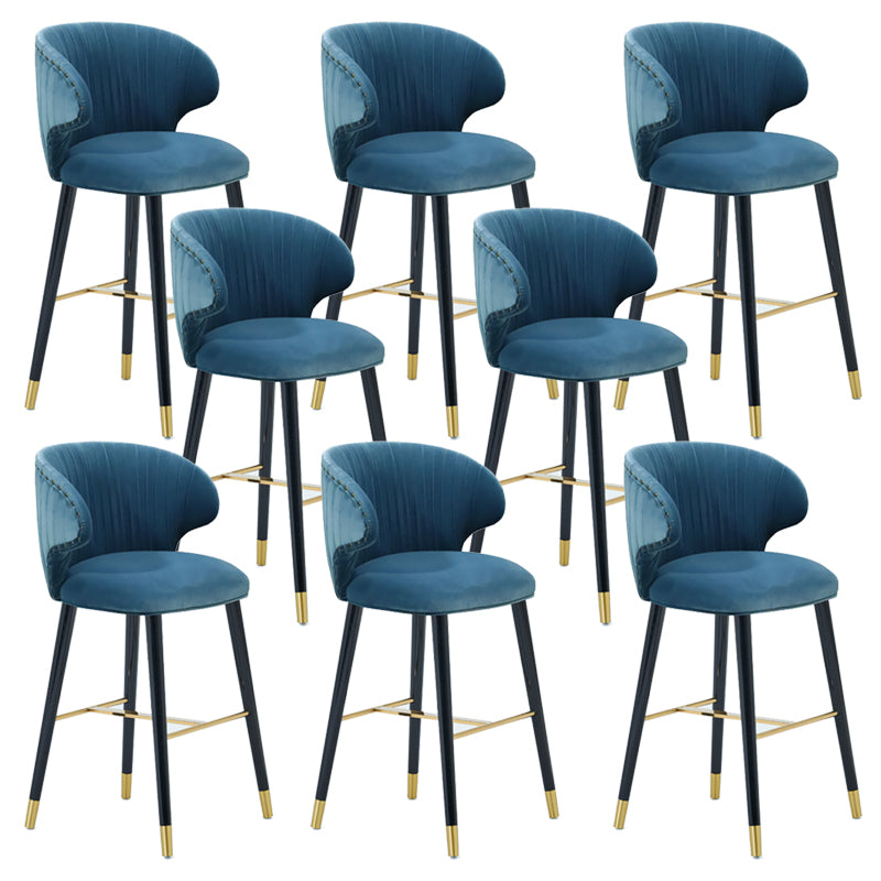 Glam Backrest Bar Stool Upholstered Counter Stool for Bristol with Wooden Legs Dark Blue 8 Piece Set Clearhalo 'Bar Furniture' 'Bar Stools' 'bar_stools' 'furn' 'furn_bar_stools' 'Furniture' 'Kitchen & Dining Furniture' 6794579