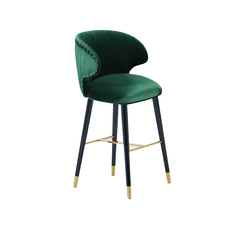 Glam Backrest Bar Stool Upholstered Counter Stool for Bristol with Wooden Legs Blackish Green 1 Piece Clearhalo 'Bar Furniture' 'Bar Stools' 'bar_stools' 'furn' 'furn_bar_stools' 'Furniture' 'Kitchen & Dining Furniture' 6794580