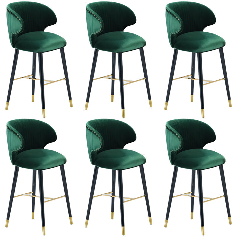 Glam Backrest Bar Stool Upholstered Counter Stool for Bristol with Wooden Legs Blackish Green 6 Piece Set Clearhalo 'Bar Furniture' 'Bar Stools' 'bar_stools' 'furn' 'furn_bar_stools' 'Furniture' 'Kitchen & Dining Furniture' 6794583