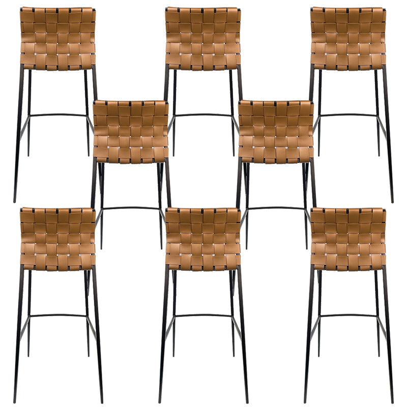 Modern Backrest Bar Stool Leather Counter Stool for Living Room Brown 8 Piece Set Clearhalo 'Bar Furniture' 'Bar Stools' 'bar_stools' 'furn' 'furn_bar_stools' 'Furniture' 'Kitchen & Dining Furniture' 6794655