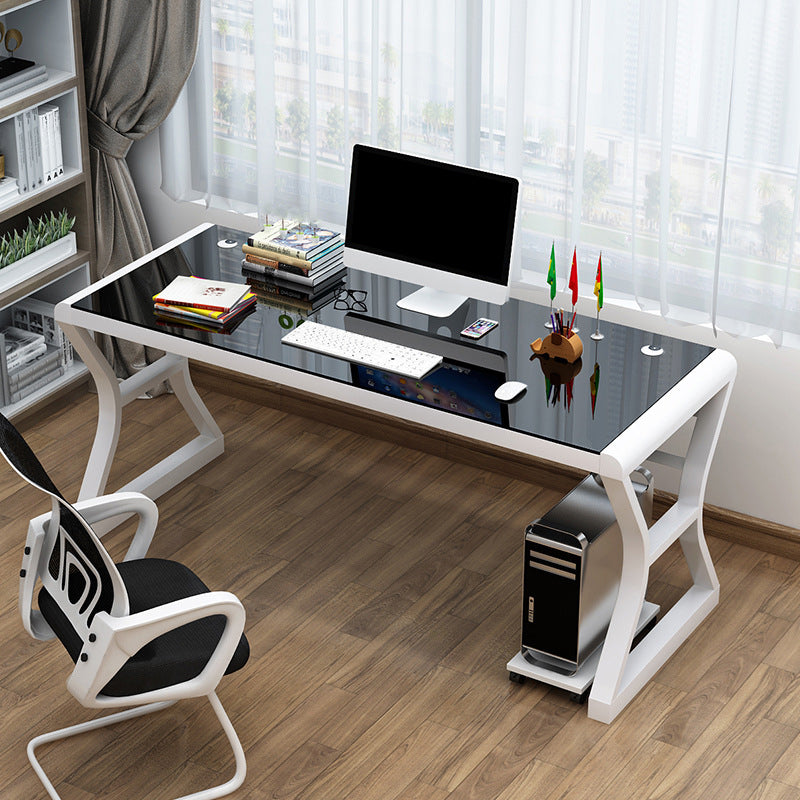 Glass Contemporary Office Desk Antique Finish Computer Desk with Metal Legs White Black Clearhalo 'furn' 'furn_office_desk' 'Furniture' 'Office Desks' 'Office Furniture' 'office_desk' 6795504