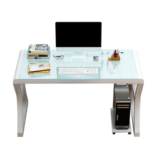 Glass Contemporary Office Desk Antique Finish Computer Desk with Metal Legs Clearhalo 'furn' 'furn_office_desk' 'Furniture' 'Office Desks' 'Office Furniture' 'office_desk' 6795505
