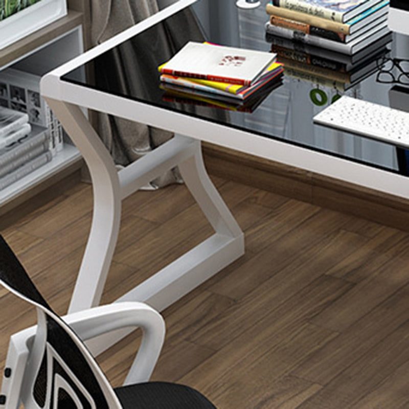 Glass Contemporary Office Desk Antique Finish Computer Desk with Metal Legs Clearhalo 'furn' 'furn_office_desk' 'Furniture' 'Office Desks' 'Office Furniture' 'office_desk' 6795508