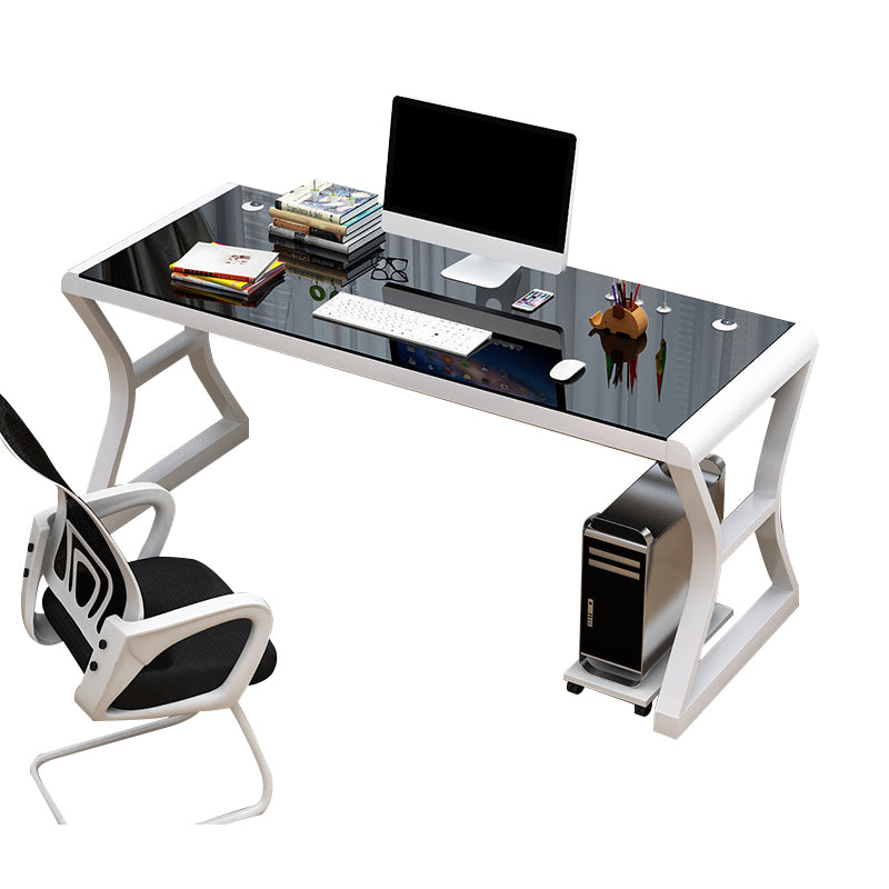 Glass Contemporary Office Desk Antique Finish Computer Desk with Metal Legs Clearhalo 'furn' 'furn_office_desk' 'Furniture' 'Office Desks' 'Office Furniture' 'office_desk' 6795509