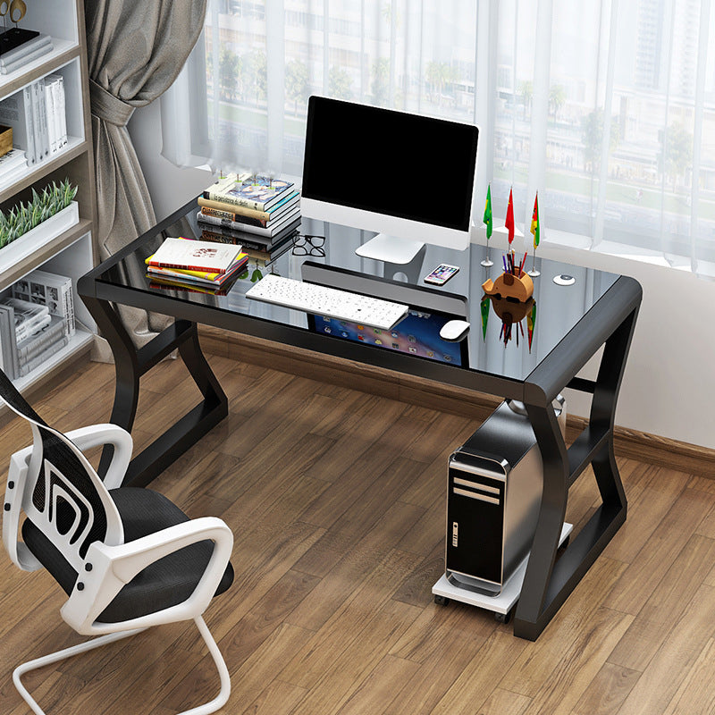 Glass Contemporary Office Desk Antique Finish Computer Desk with Metal Legs Black Black Clearhalo 'furn' 'furn_office_desk' 'Furniture' 'Office Desks' 'Office Furniture' 'office_desk' 6795510