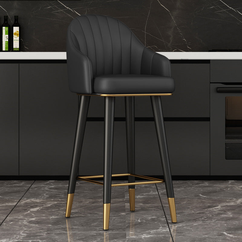 Glam Backrest Bar Stool Leather Counter Stool with Metal Legs Black 1 Piece Clearhalo 'Bar Furniture' 'Bar Stools' 'bar_stools' 'furn' 'furn_bar_stools' 'Furniture' 'Kitchen & Dining Furniture' 6795728