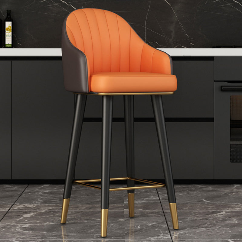 Glam Backrest Bar Stool Leather Counter Stool with Metal Legs Orange 1 Piece Clearhalo 'Bar Furniture' 'Bar Stools' 'bar_stools' 'furn' 'furn_bar_stools' 'Furniture' 'Kitchen & Dining Furniture' 6795750
